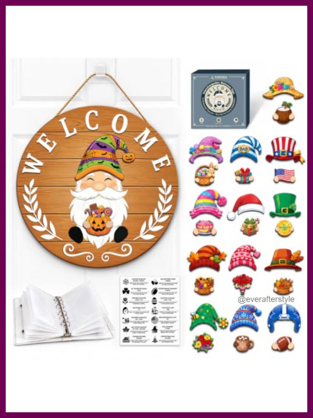 Wood Interchangeable Gnome Welcome Sign Fall Door Decor Halloween Sign